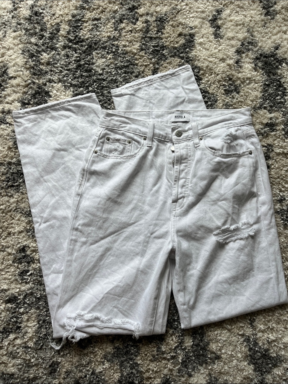 pistola White Distressed Wide-Leg Jeans - High Rise